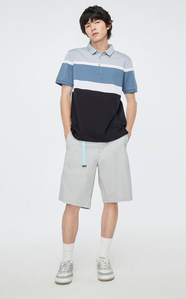 预售selected思莱德夏季新款纯棉拼色短袖polo男422306002灰色16588a