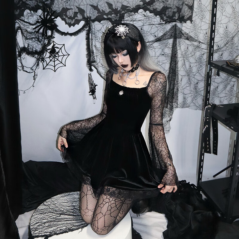 万圣节服装成人 欧美新款暗黑系气质连衣裙性感辣妹洛丽塔万圣节服装