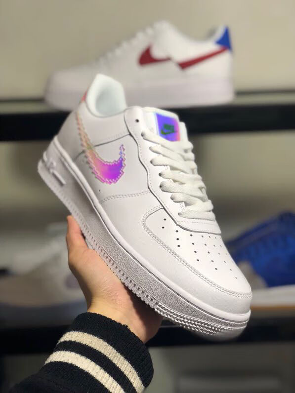 空军一号 1白蓝粉热感应变色龙泫雅四钩af1彩虹像素板鞋 彩虹像素