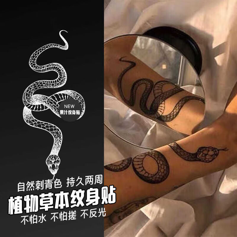 花臂美杜莎蛇花腿男女草本果汁纹身贴半防水果汁60张