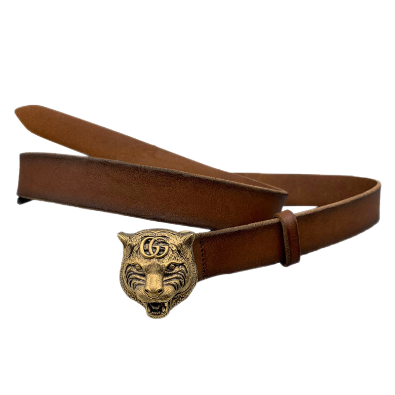 gucci古驰棕色皮质虎头男士腰带棕色90