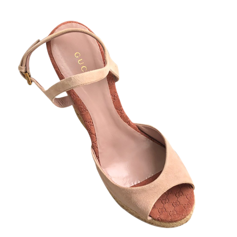 gucci古驰女士坡跟满logo坡跟凉鞋bi棕色系欧码37