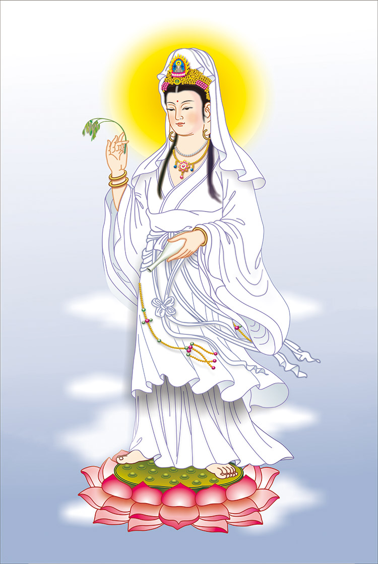 南海白衣杨柳送子观音大士净瓶施观世音菩萨画像卷轴挂画图 观音 成品