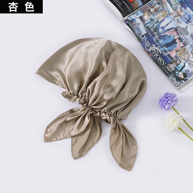 法国轻奢丝绸三角式素绉缎印花桑蚕丝月子产妇护发薄帽子舒适真丝睡帽