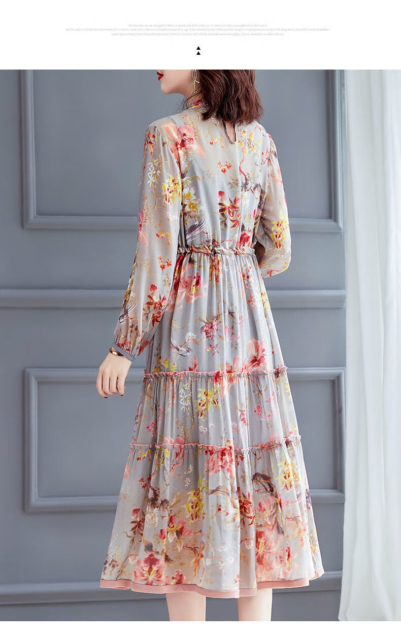 sanli原创高端品牌女装真丝连衣裙女秋2020新款洋气贵妇人桑蚕丝法式