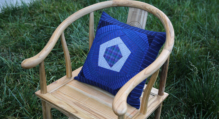 纯手工抱枕拼布套含芯土布老粗布抱枕靠垫套手工拼布靠枕抱枕套 深蓝