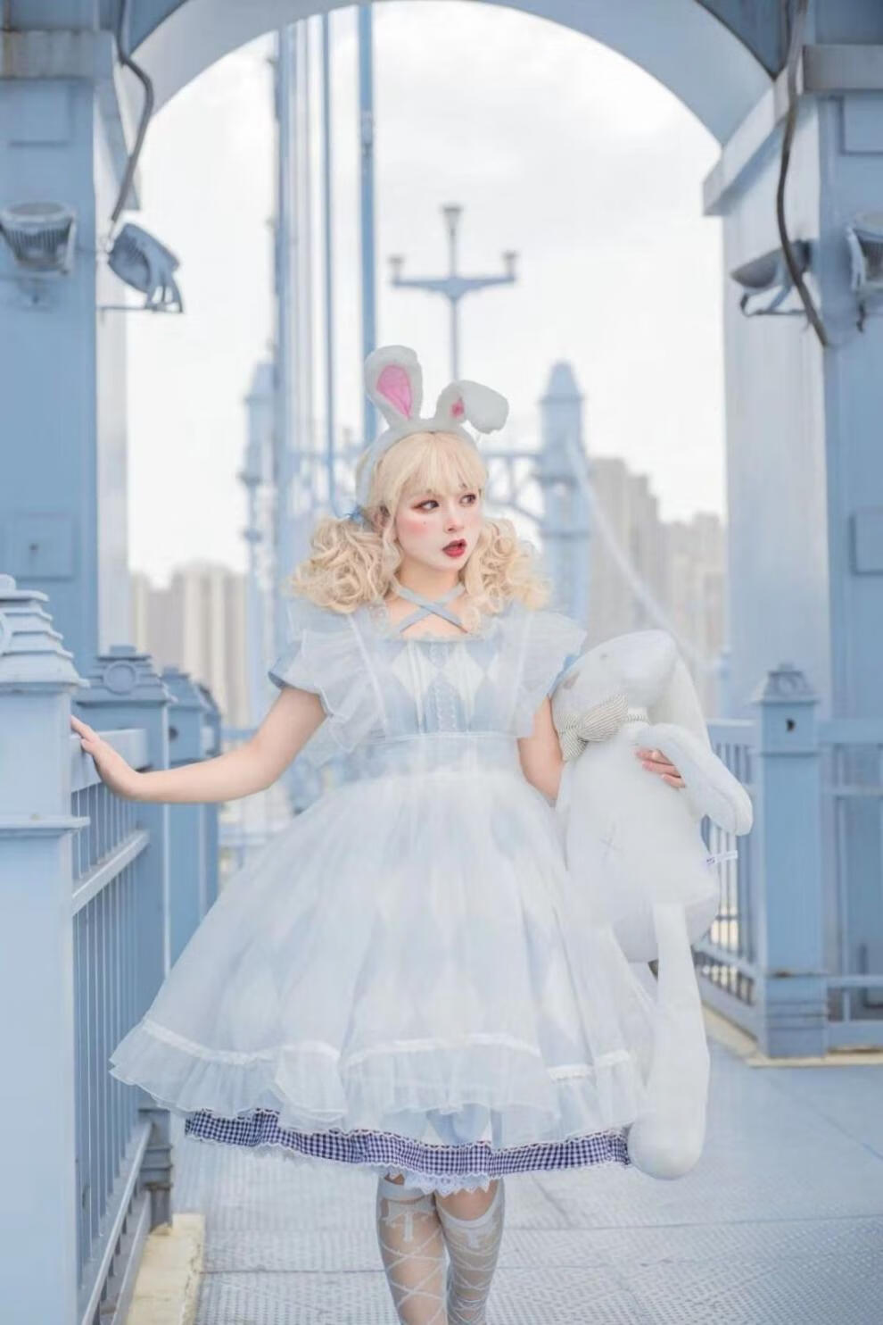 双子爱丽丝 lolita裙 蓝格子 jsk oplolita裙子 妹妹款图片色jsk l