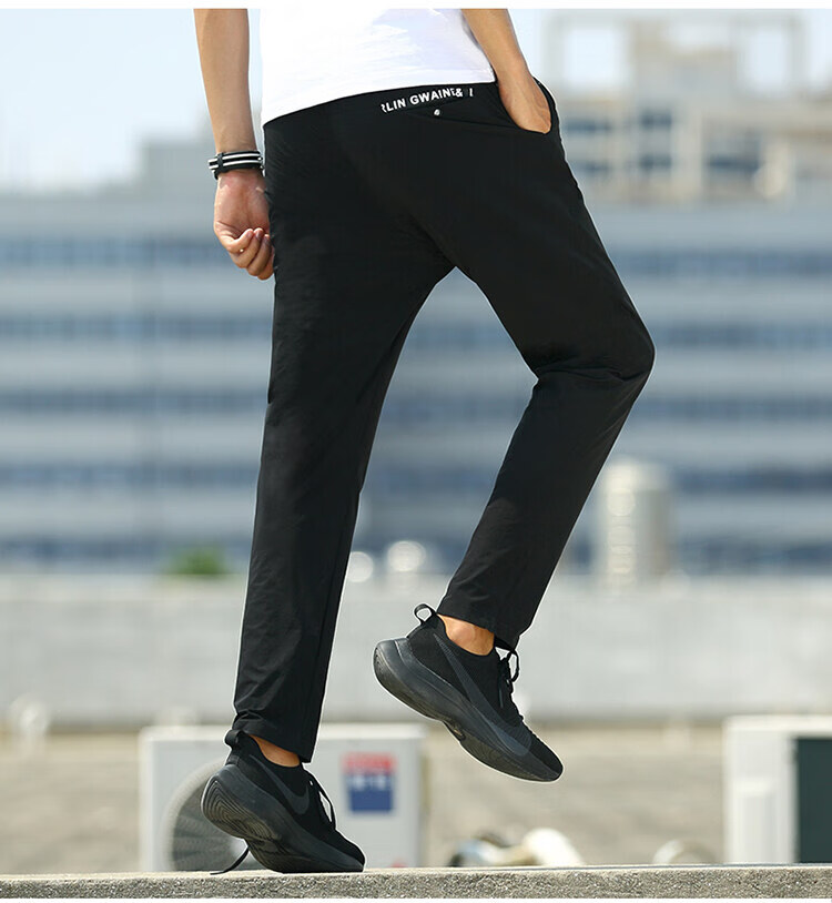 速干运动裤男休闲冰丝弹力透气跑步裤健身小脚健身长裤黑色xxxl