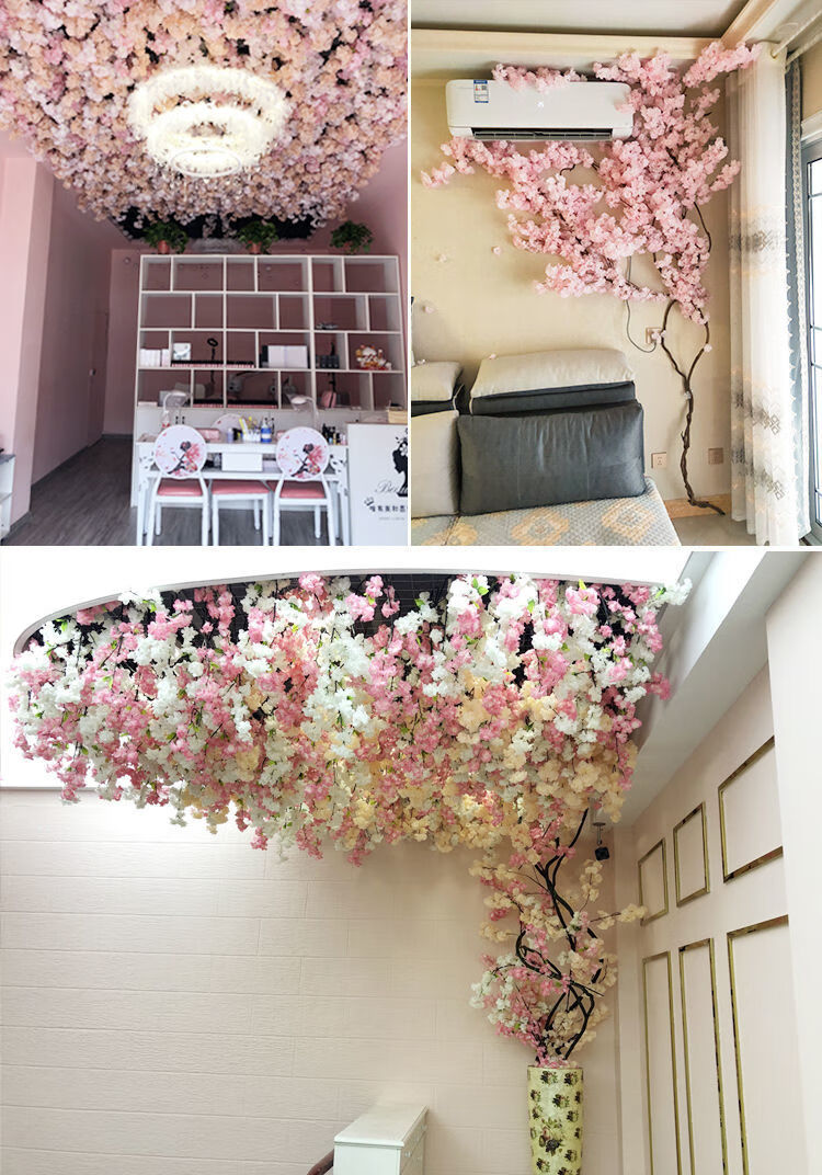 精品绿植仿真樱花束婚庆吊顶装饰室内客厅落地假樱花藤条娟花树仿真树