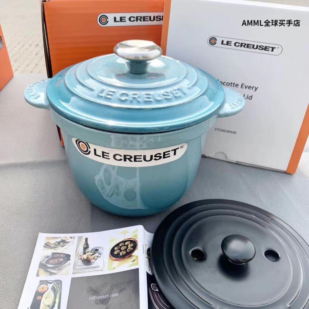 法国le creuset酷彩铸铁锅养生锅饭釡煲汤深炖煮汤锅18cm珐琅锅 青羽