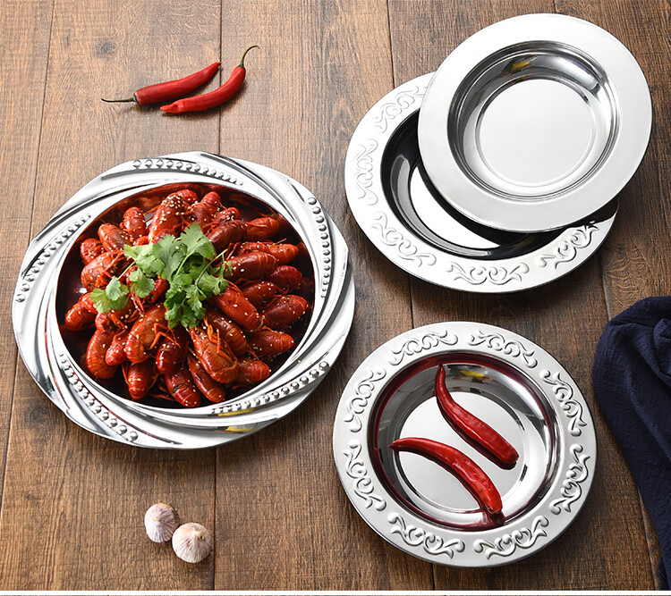 装龙虾的盘子龙虾盘子不锈钢龙虾盘商用装麻辣小龙虾的盘子饭店专用