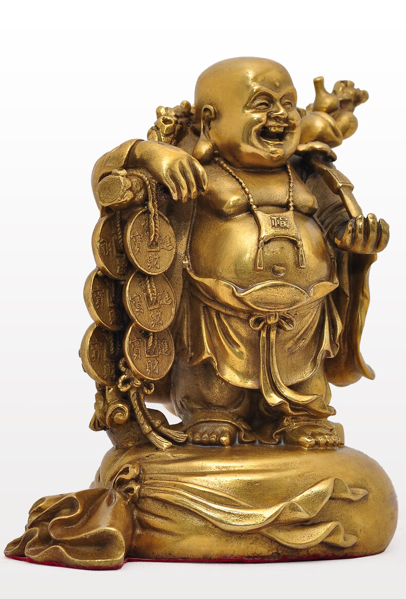 铜挑金钱币弥勒佛佛像摆件大肚笑佛风水家居客厅供奉店铺开业礼品 挑