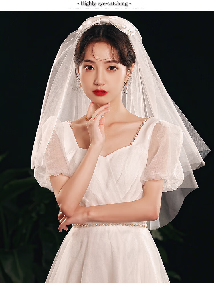 求婚头纱领证登记小头纱仙女头饰拍照道具新娘结婚主婚纱求婚白色法式