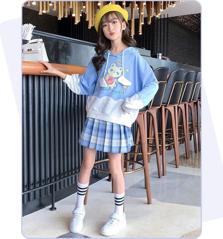 猎鹞女童卫衣裙子两件套装春秋装9中大童小女孩衣服10儿童jk格子裙12