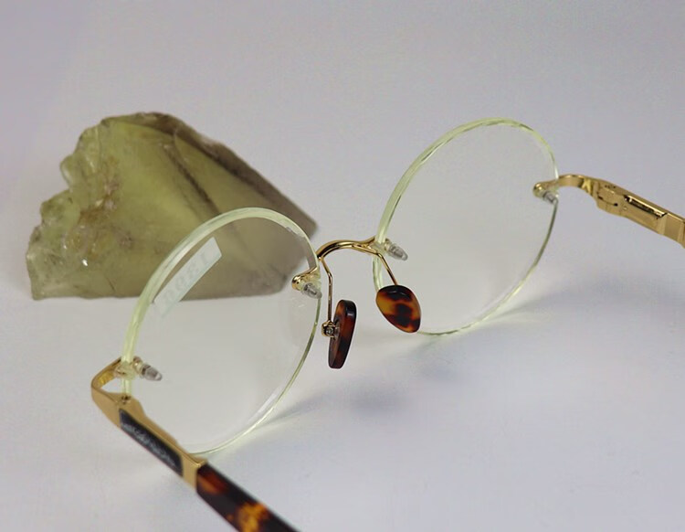 东海天然黄水晶石头眼镜男女款无框400弯切边竹叶青太阳镜 1397款