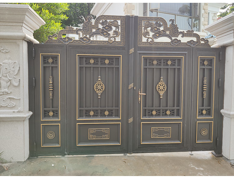 净兰馨铝艺别墅大门铝合金乡村小区家用农村庭院平移电动门双开门图纸