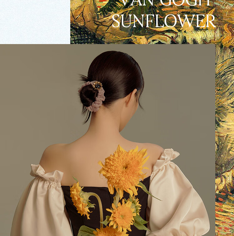 She's Headpiece, Van Gogh Sunflower Handmade Beaded Crystal-Like Hair Tie, Birthday Gift for Girlfriend 6