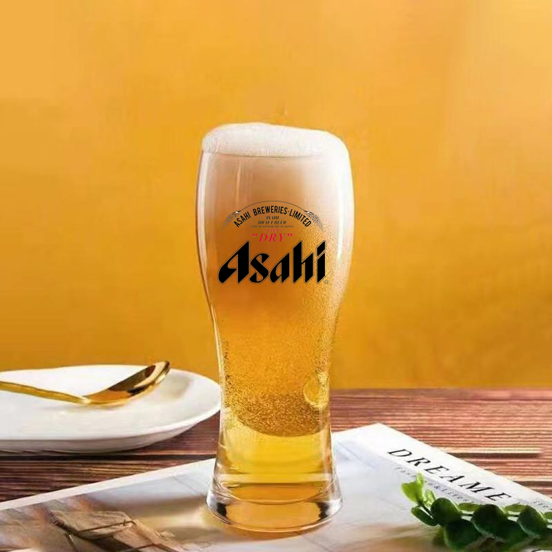 朝日啤酒杯加厚日料店專用朝日麒麟帶把扎啤杯定製logo 帶把500ml朝日