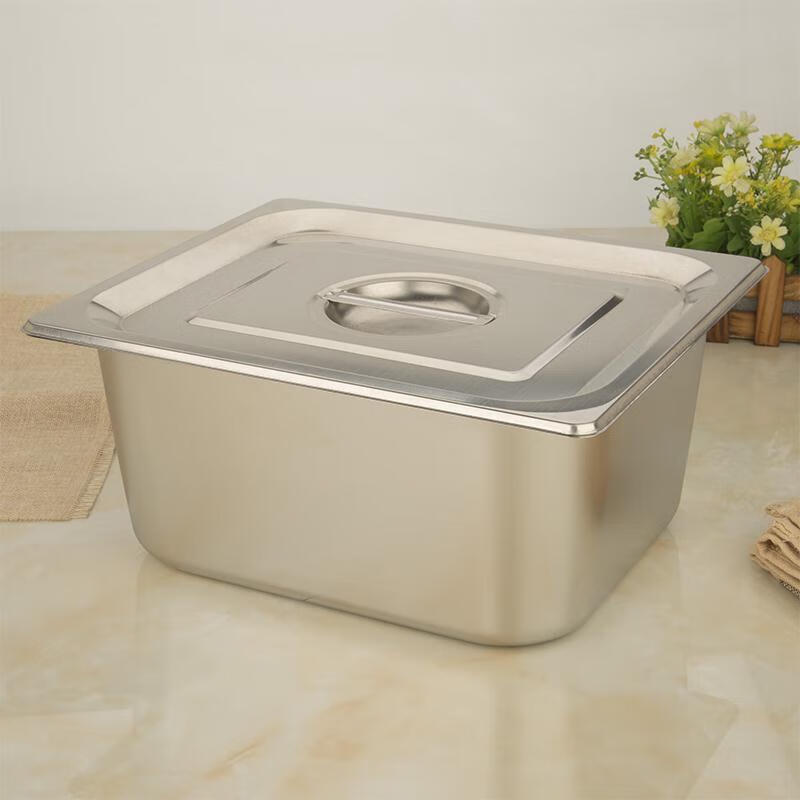 餐厅不锈钢带盖盛菜盆用盛摔餐盘餐具食堂装食堂菜盆盆餐盆家盖子盘子