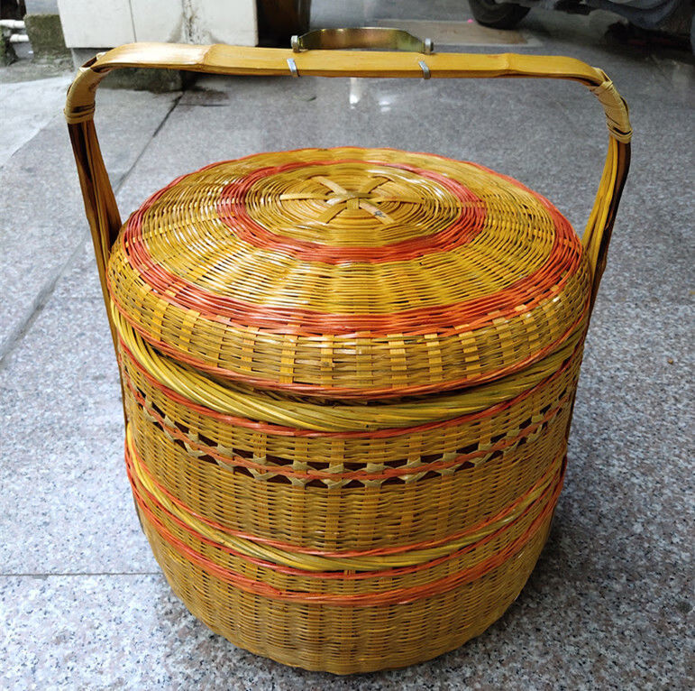 子送餐篮喜事嫁妆婚庆蓝子竹篮手提礼品篮竹编手提篮子三层单个竹黄款