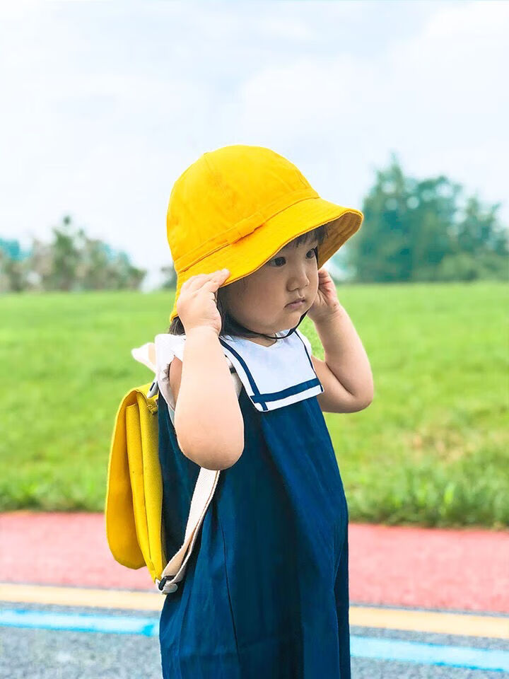 佰可依樱桃小丸子儿童亲子小黄帽小学生渔夫帽宝宝遮阳帽f佰可54小