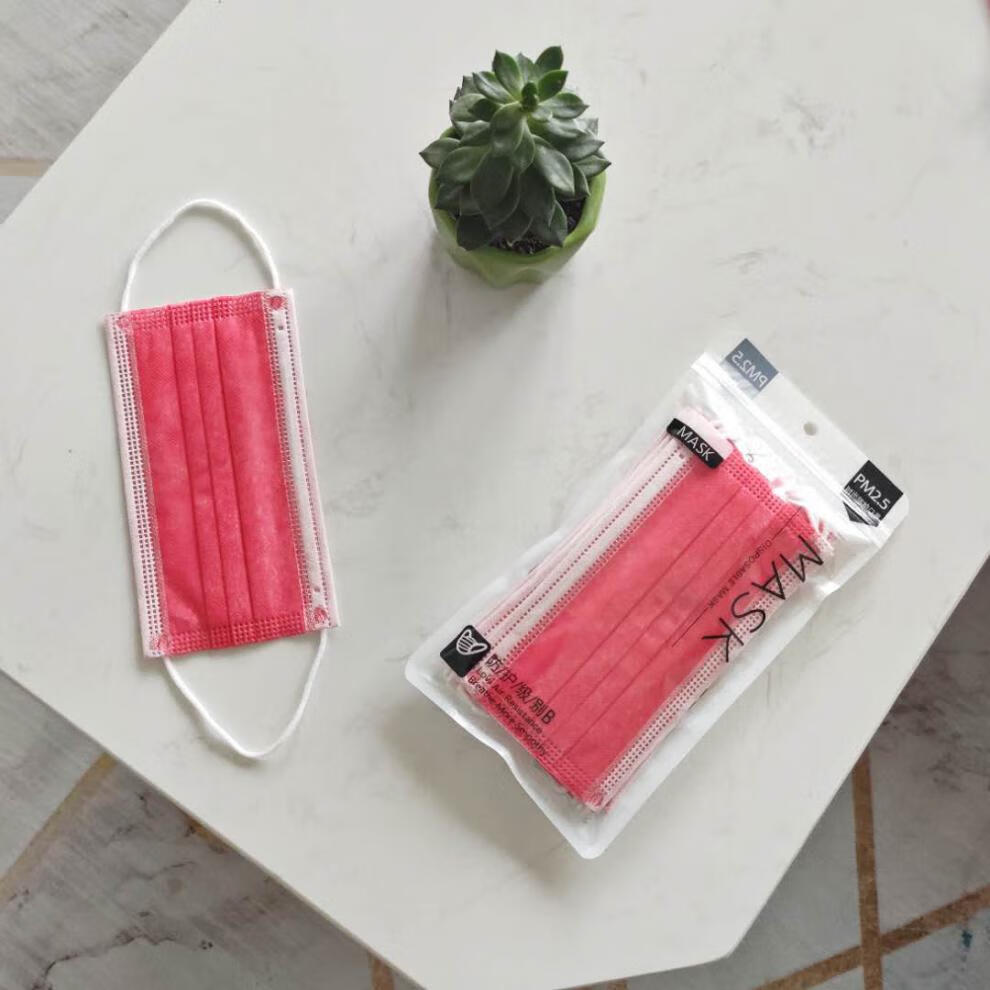 美塑乐 梦幻马卡龙彩色成人口罩粉玫红黄绿蓝紫橘色三层含熔喷布10只