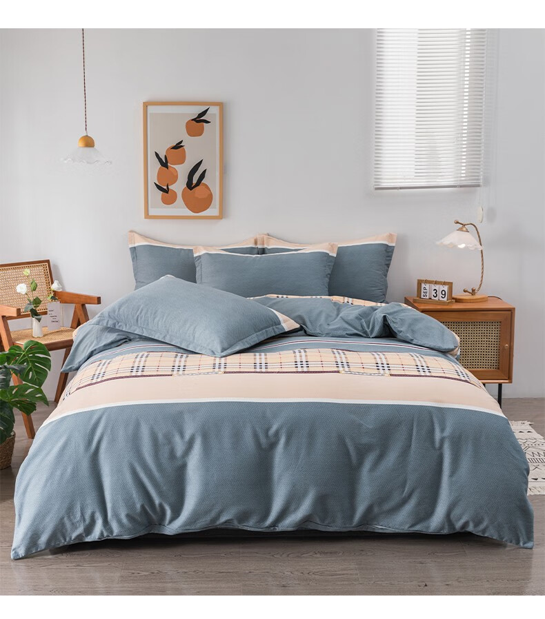 南方生活 家纺纯棉磨毛加厚床上套件100全棉床品简约被套学生家用床上