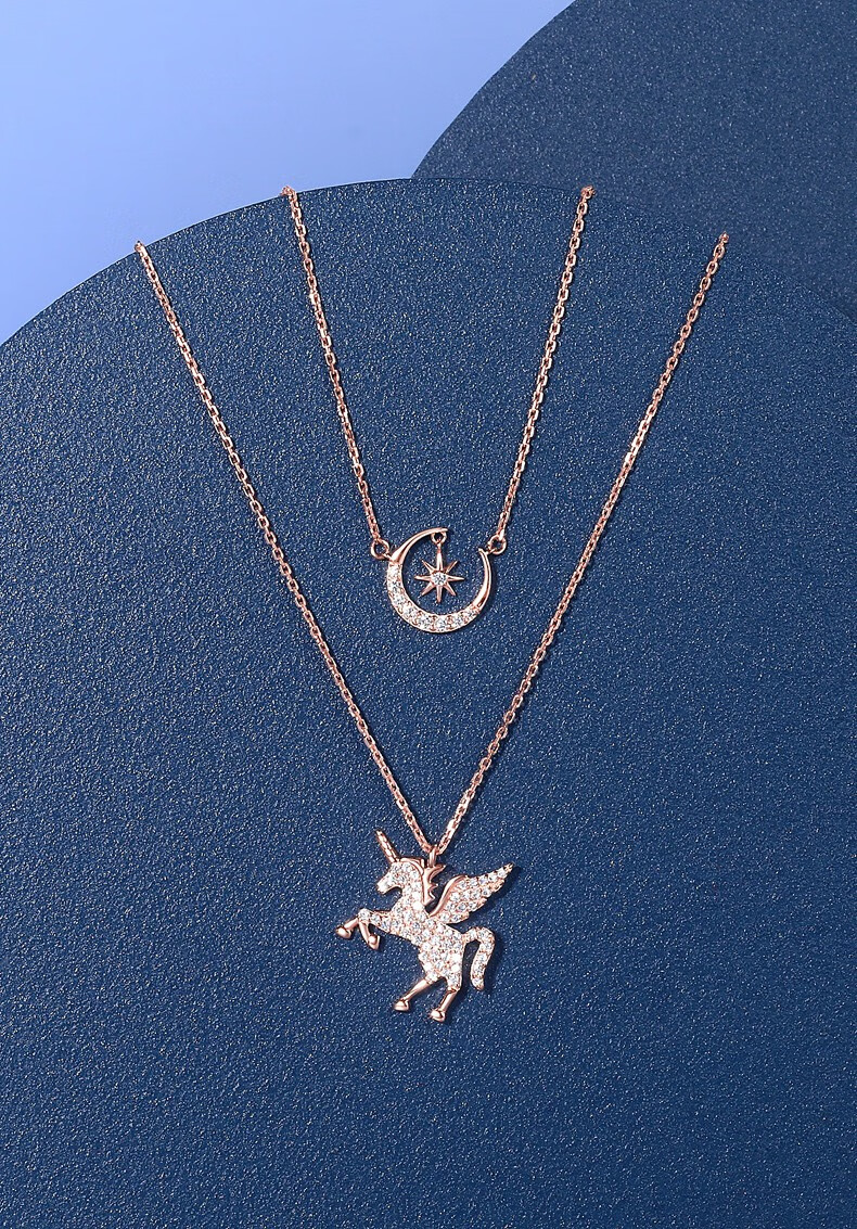 雅世莱独角兽项链女银潮网红简约气质冷淡风星星月亮锁骨链礼物送女友