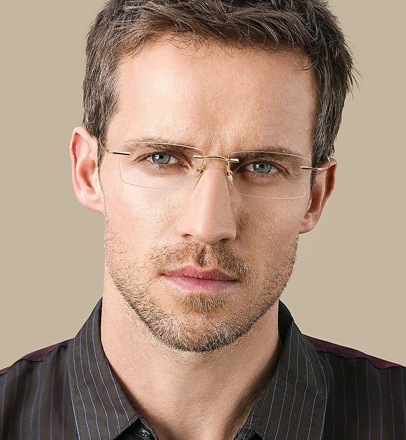 无框眼镜男纯钛 超轻不夹脸 金丝无边框眼镜框眼镜商务眼镜架 黑色