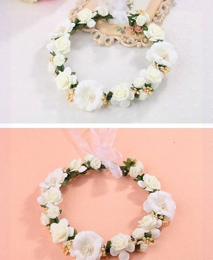 花圈头戴头圈婚庆清新头花环拍照儿童成人头上度假小女孩装饰品 红色