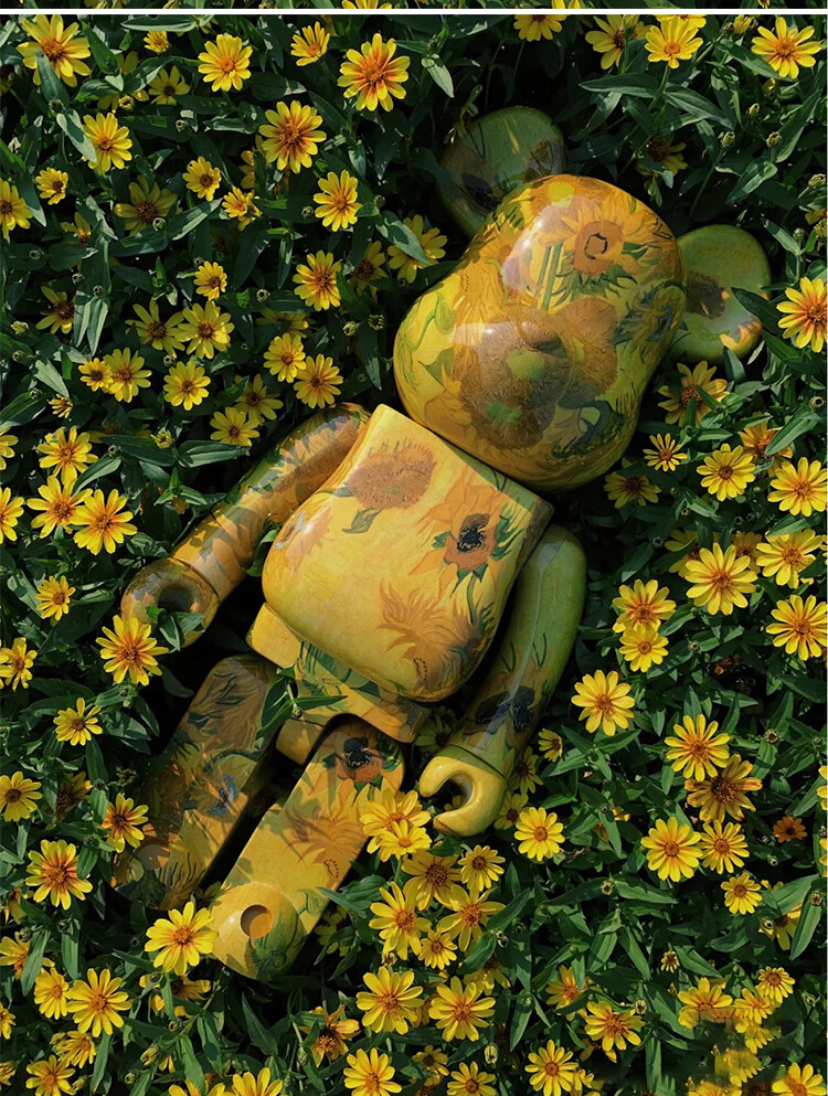 暴力熊梵高自画像电镀千秋积木熊向日葵摆件潮公仔盲盒 透明 28cm 400