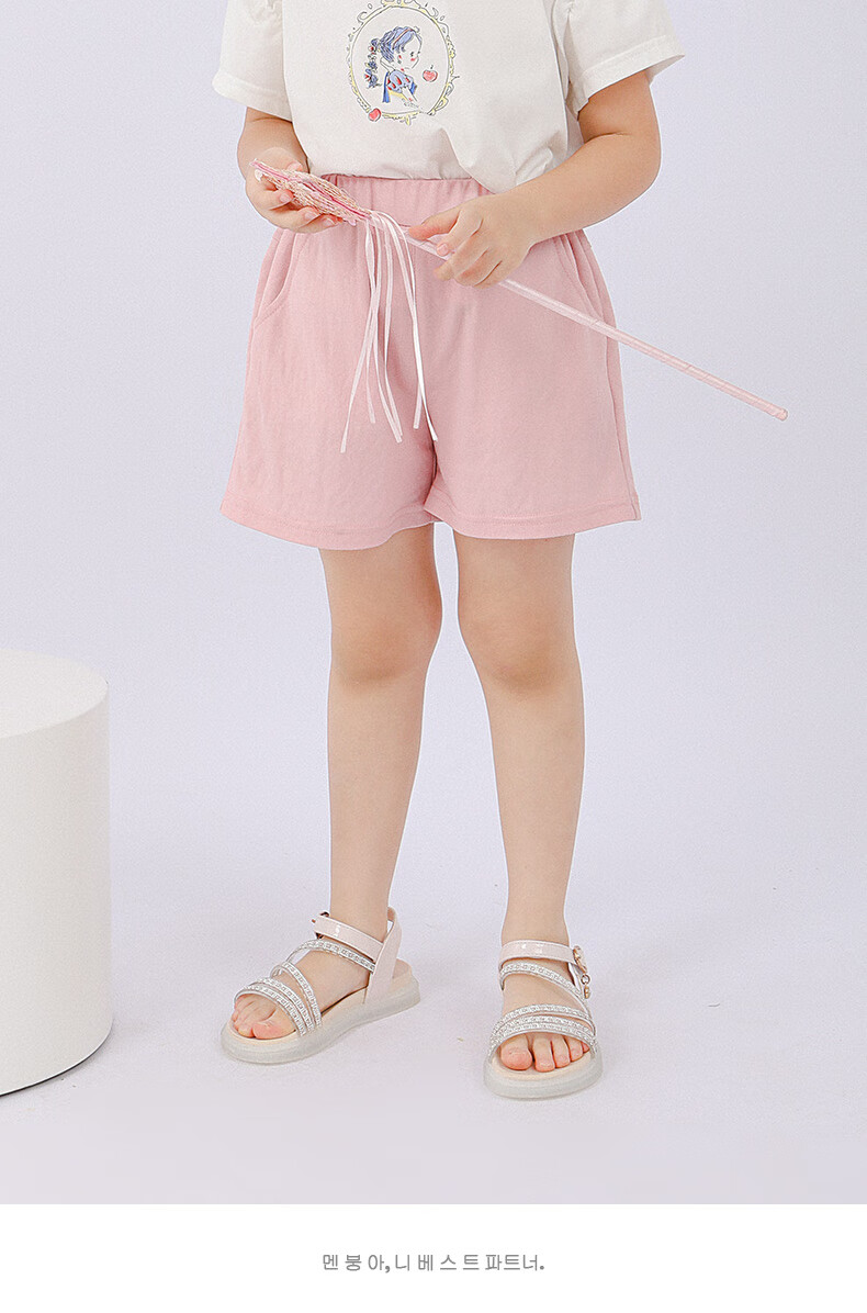 囧小孩女童针织裤2022年夏季童装新款简约时尚舒适粉色小童短裤 粉红