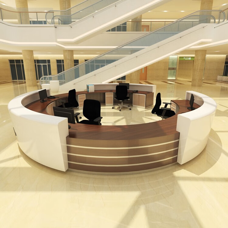 葵影 医院大厅圆形咨询引导台商场弧形服务便民柜半圆形收银吧台桌