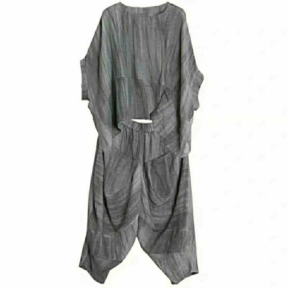 服装乞丐服套装2022原创设计师风格纯麻套装宽松不规则上衣哈伦裤禅意