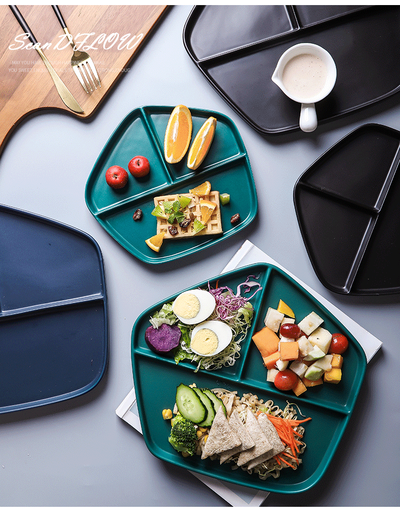 减肥减脂餐盘一人食餐具日式陶瓷分格餐盘家用大人减肥餐分隔早餐盘子