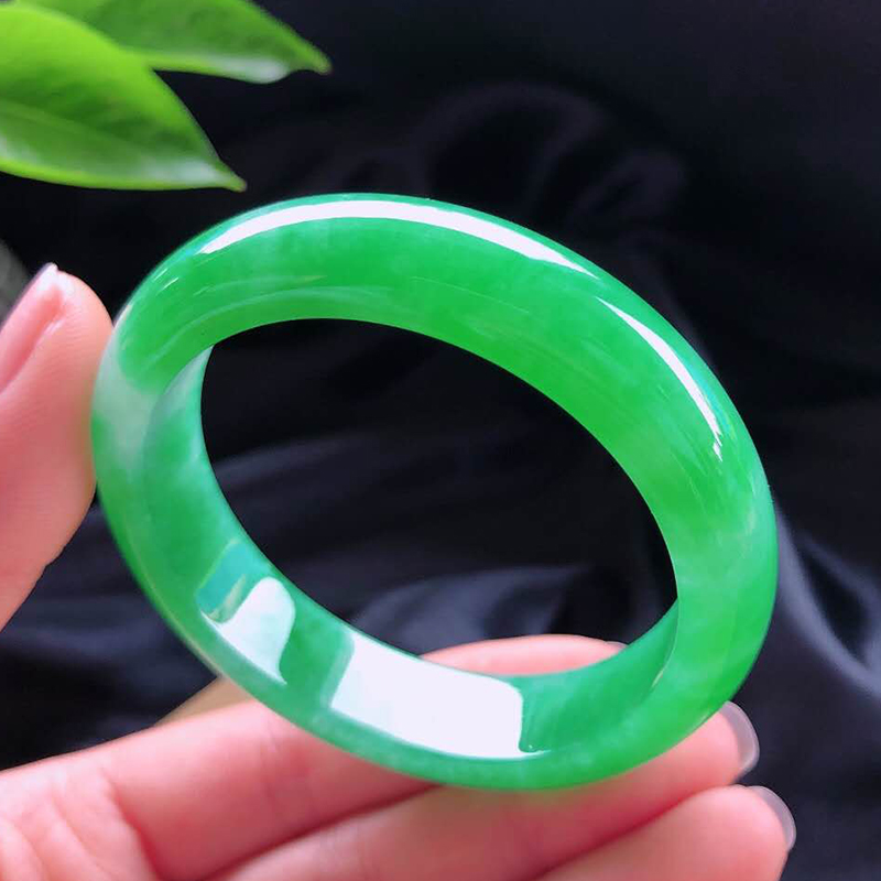 轩野 冰种满绿翡翠手镯缅甸a货飘花玉镯子正阳绿宽版玉手镯女 5.