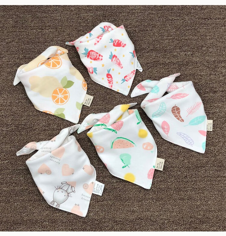 宝宝纯棉口水巾新生婴儿围嘴全棉儿童双层男女孩按扣三角巾口水兜苹果