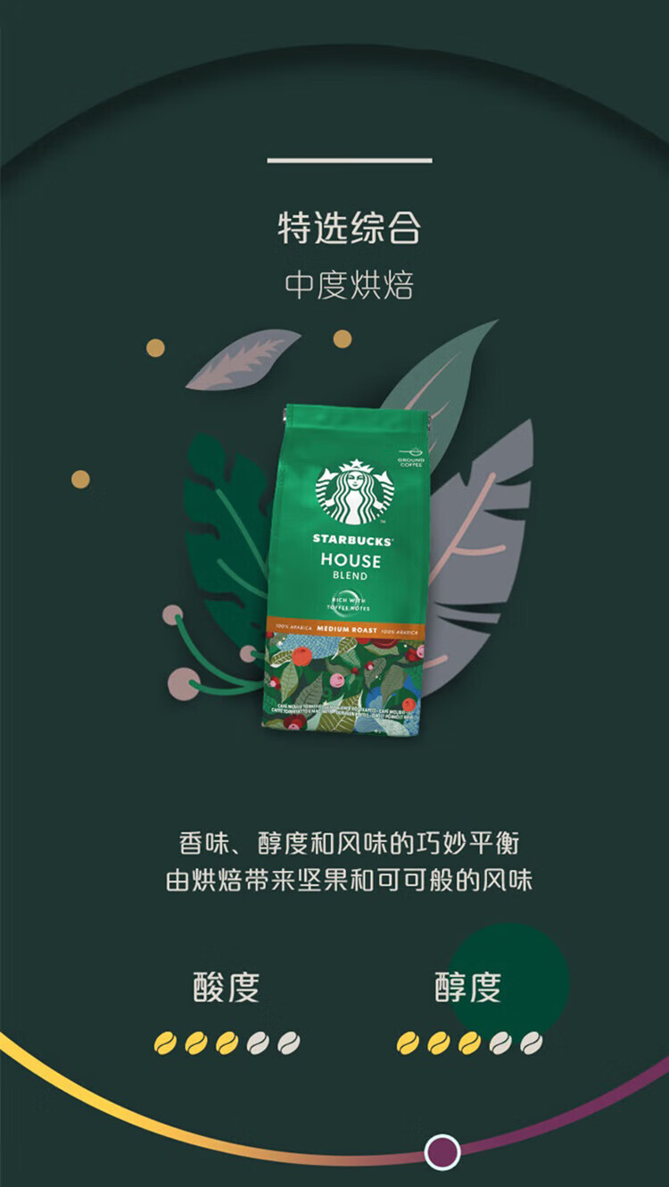 星巴克精细研磨咖啡粉 咖啡粉黑咖啡口味3袋装(特选综合 佛罗娜 意式