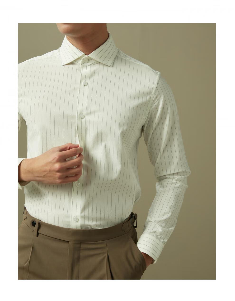 hany长袖白衬衫男条纹意式温莎领商务休闲轻正装男士修身衬衣艾克斯