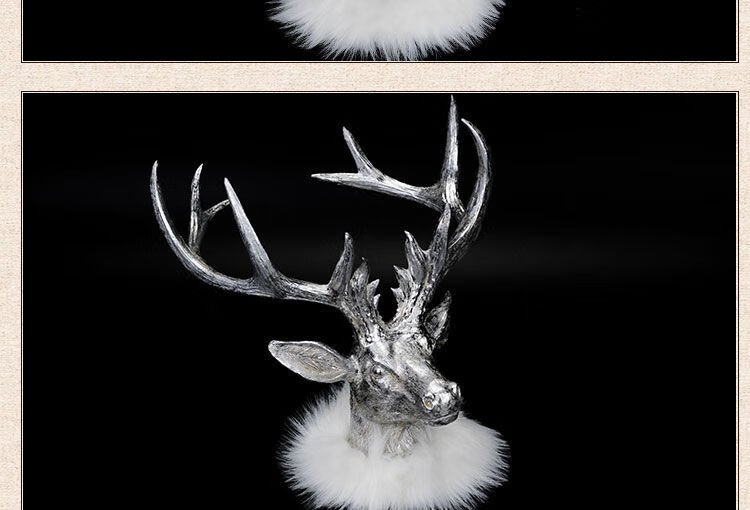 鹿头摆件工艺品鹿角客厅居饰品办公室桌面摆银色383337cm