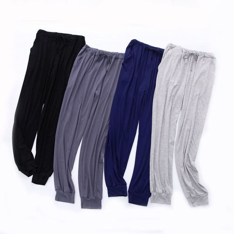 新款休闲家居防蚊裤男成人薄款莫代尔收口长裤纯棉居家服宽松睡裤浅