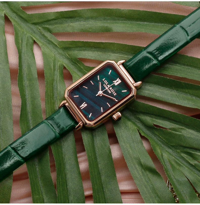 rose小绿表真皮手表带 复古小方盘ins风女款表链10mm 绿色 b001金色针