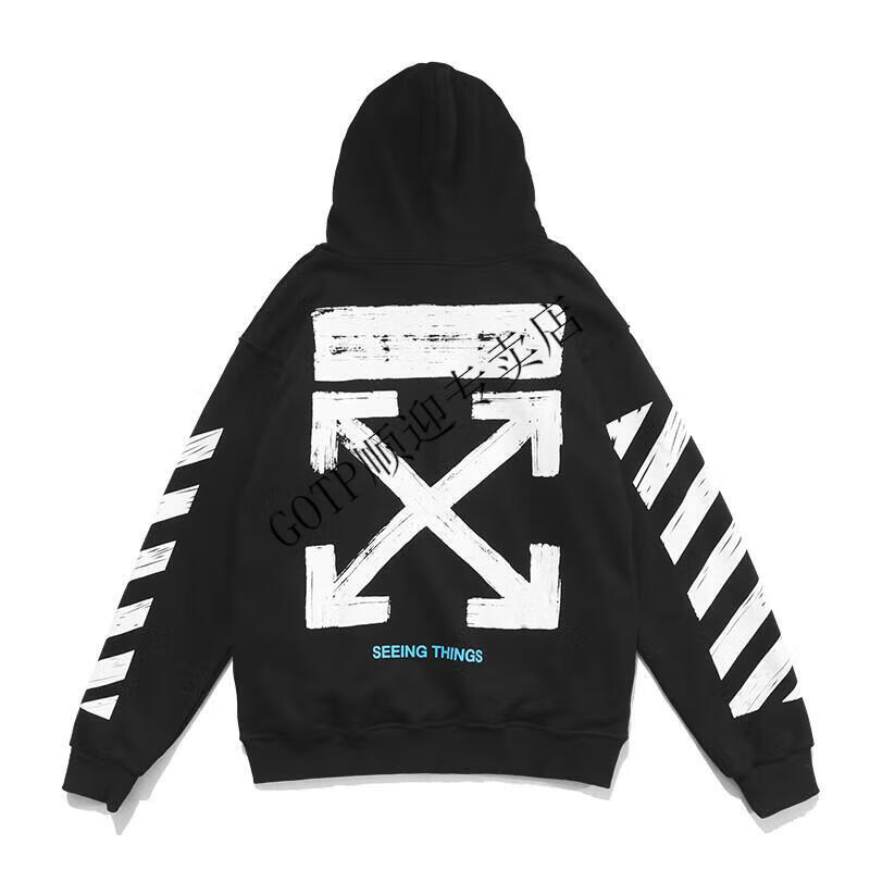 潮牌情侣装offwhite卫衣泼墨樱花印花加绒宽松ow男女连帽秋季外套