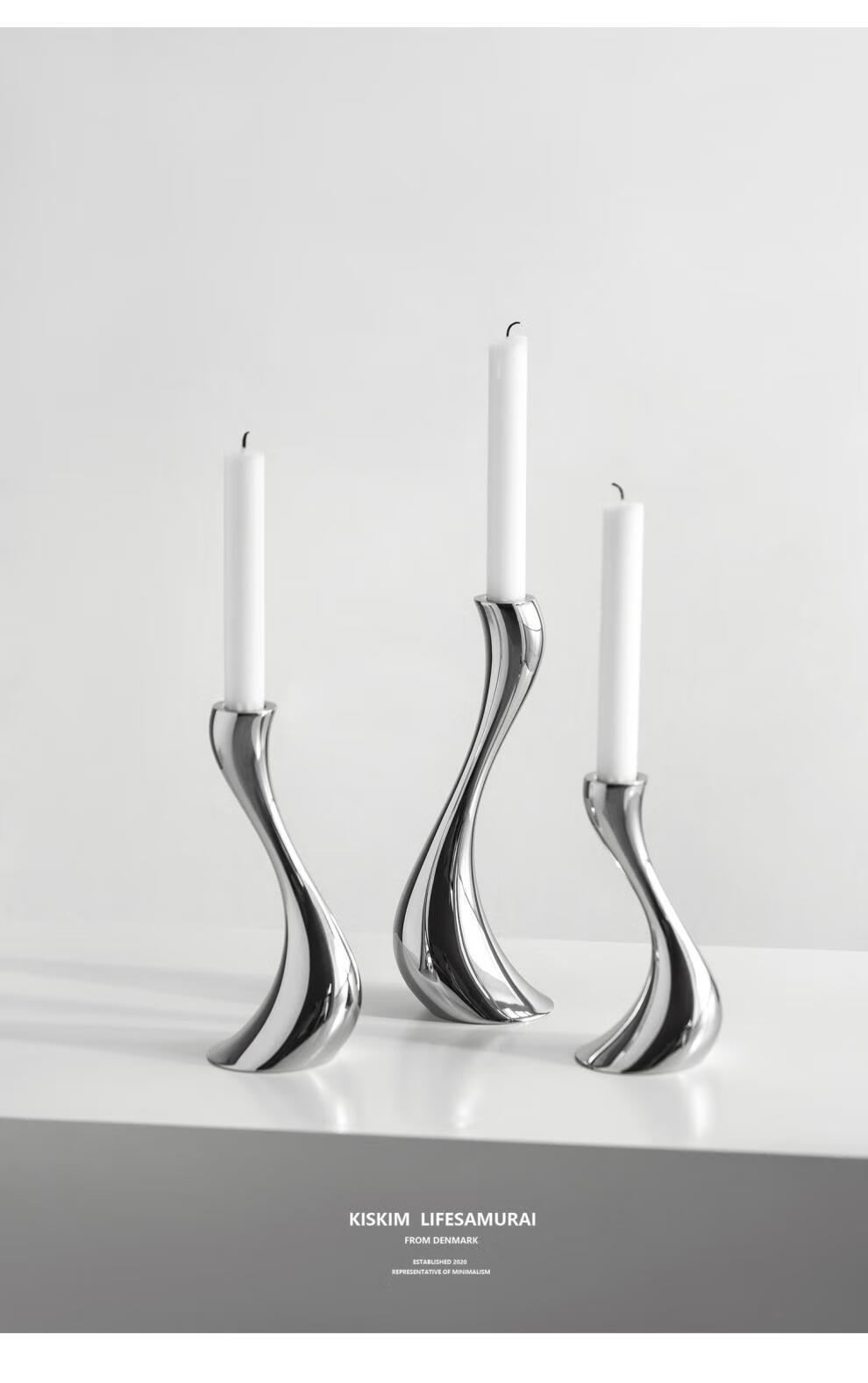 北欧摆件装饰不锈钢蜡烛台简约浪漫创意金属餐桌家用家饰小号金色