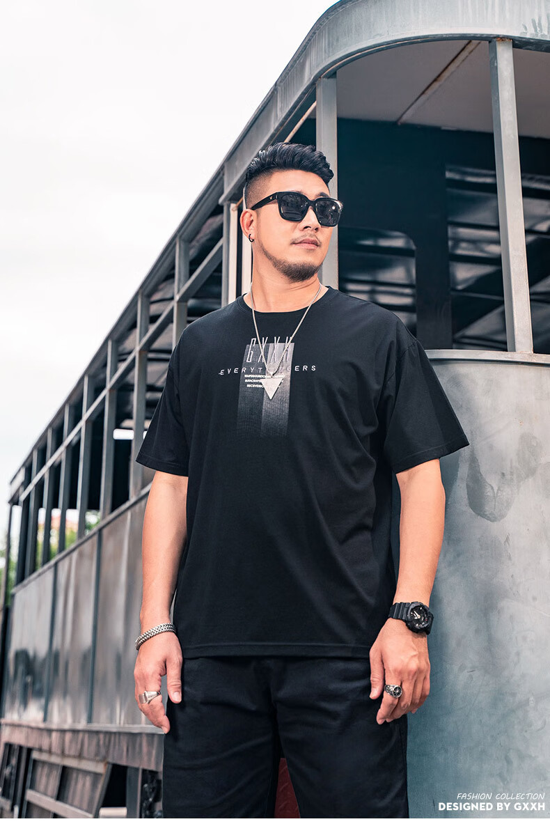 坦野大码男装t恤男胖子男装短袖t恤男士2021夏季新款潮流潮牌大码半袖