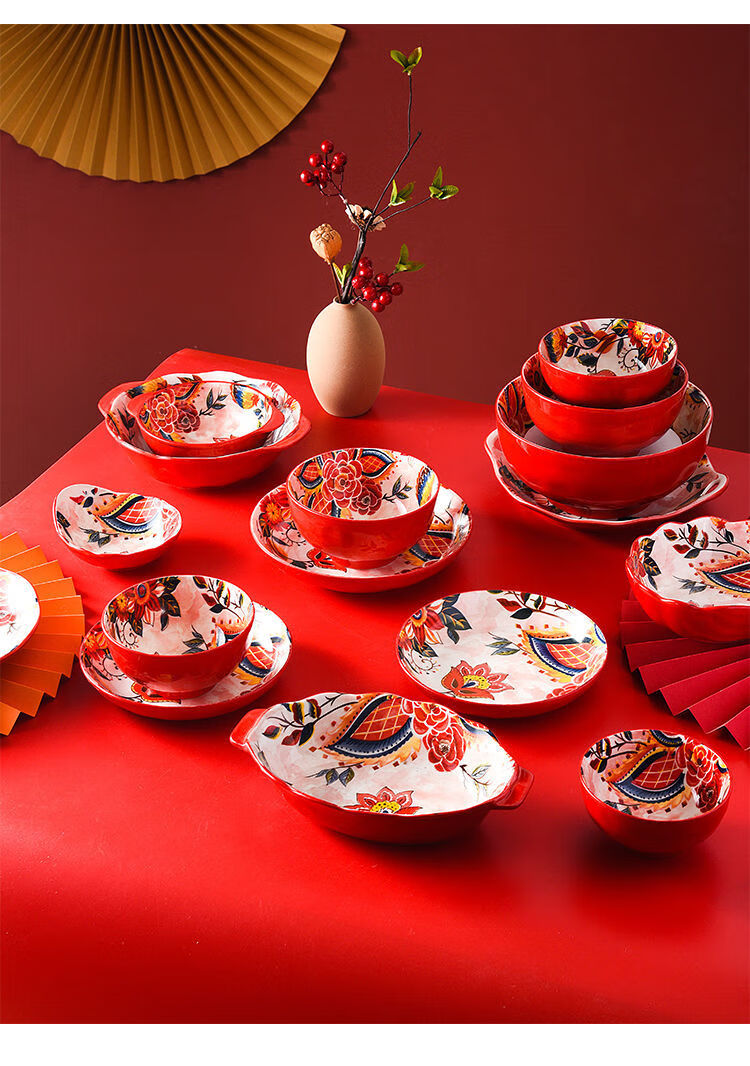 拼盘餐具组合家用高端小红书同款创意碗碟餐具中国风结婚乔迁轻奢碗盘