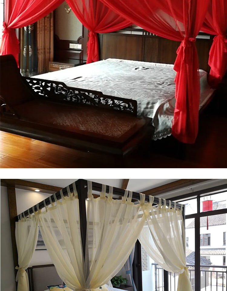 新中式民宿蚊帐东南亚酒店客栈民宿床幔纱美式中式四柱架子床床帘定制