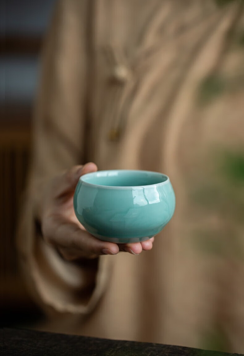 饮致 功夫茶杯单个龙泉青瓷茶具主人杯 品茗杯家用小茶杯陶瓷 四角杯