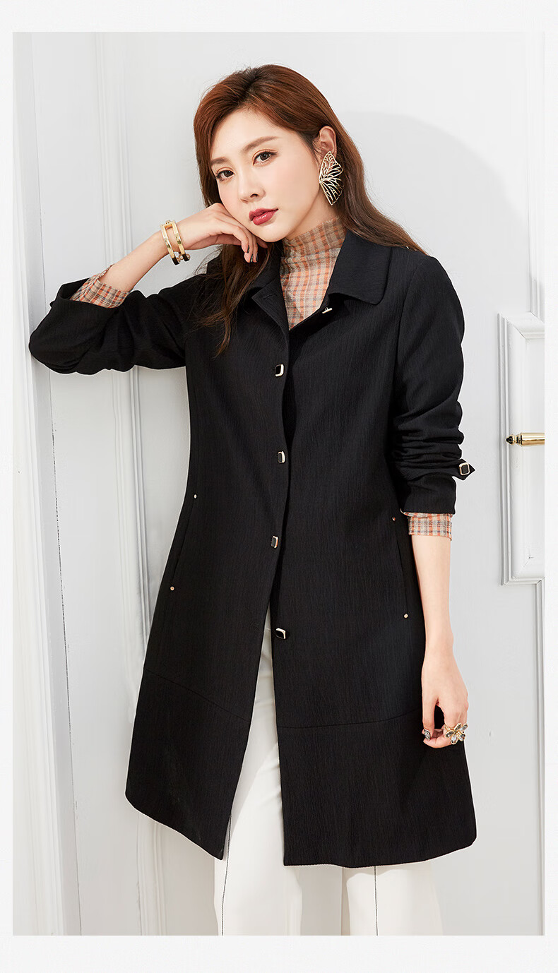 亦朵风衣女2021春秋新品黑色风衣女中长款小个子赫本风宽松气质春秋