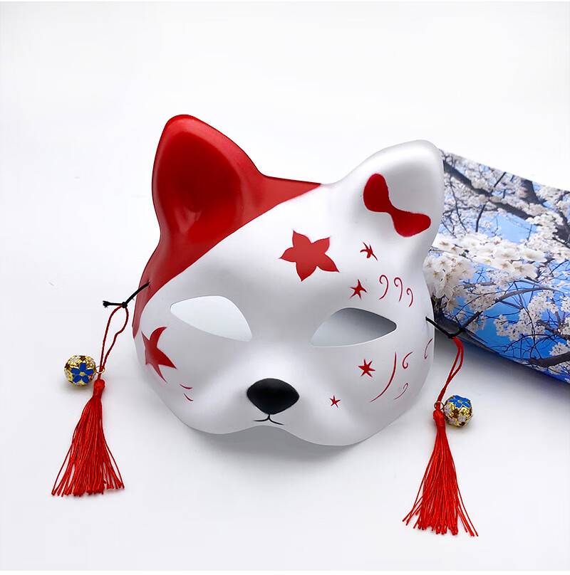 半脸猫面具手绘 抖音同款 日式和风狐狸 动漫男女猫脸cosplay面具